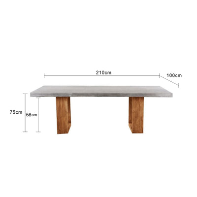 Zen concrete table with customizable teak or metal legs, perfect for outdoor furniture settings.