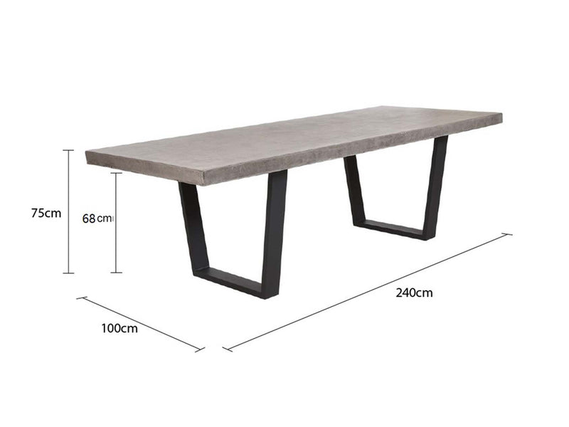 Zen square concrete table with customizable Teak or metal legs, perfect for outdoor furniture.