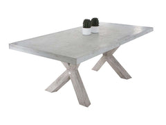 Zen Outdoor Concrete Dining Table With Teak Cross Leg 210 cm