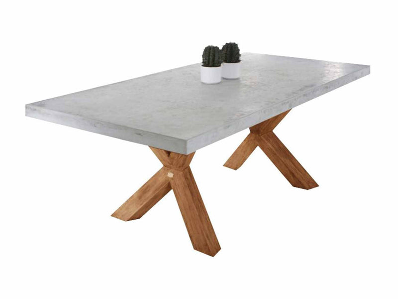 Zen Outdoor Concrete Dining Table With Teak Cross Leg 240 cm