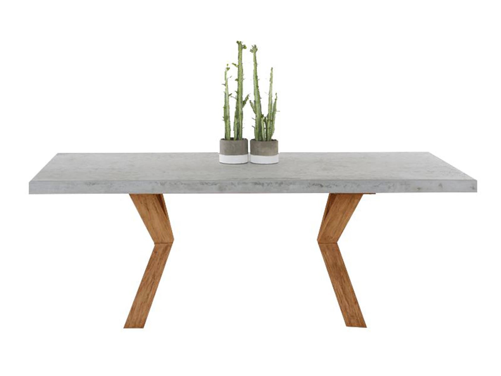 Zen Outdoor Concrete Dining Table With Teak Cross Leg 210 cm