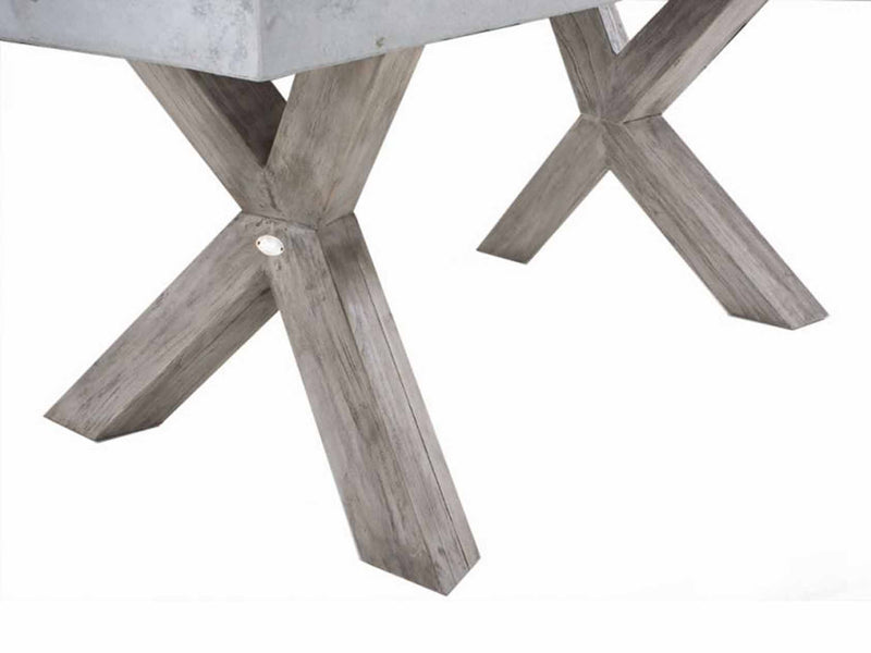 Zen square concrete table from our outdoor furniture collection, with customizable teak or metal legs.
