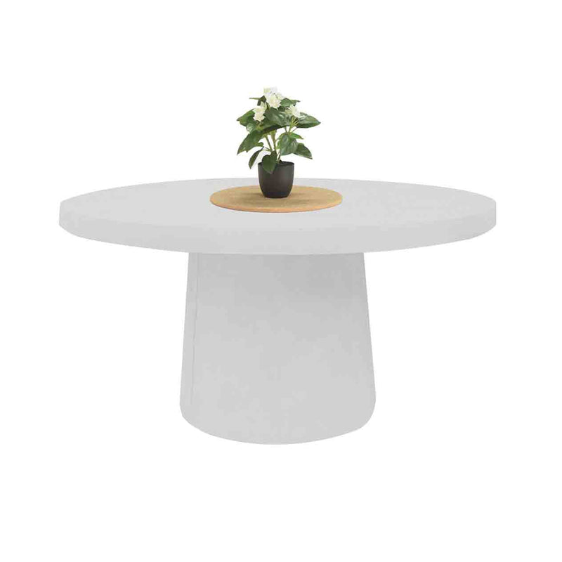 Zen series outdoor furniture featuring lightweight, eco-friendly concrete tables and stools in weathered cement or white.