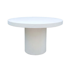 White, round, 105 cm concrete 'Zen' outdoor dining table, perfect for alfresco furniture setups, displayed on a plain white background, viewed from the front.