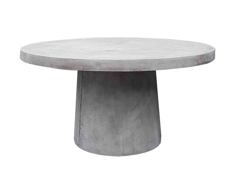 Zen series outdoor furniture featuring lightweight, eco-friendly concrete tables and stools in weathered cement or white.
