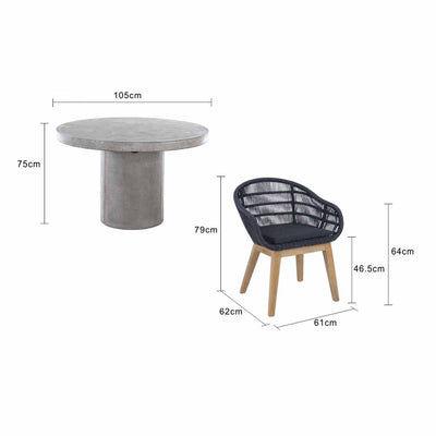 Zen Round Table Monsoon Chair Outdoor Dining Setting 5PC