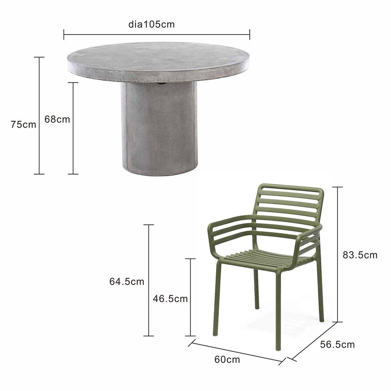 Zen Round Table Doga Dining Armchair Outdoor Dining Setting