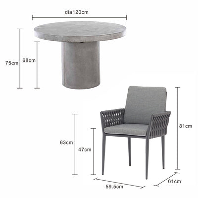 Zen 120 cm Table Lawson Chair Outdoor Dining Setting