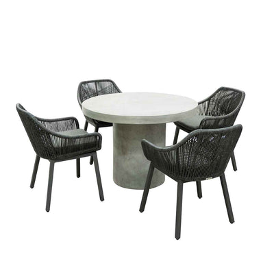Zen Round Table String Wicker Chair Outdoor Dining Setting