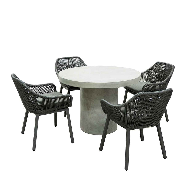Zen Round Table String Wicker Chair Outdoor Dining Setting