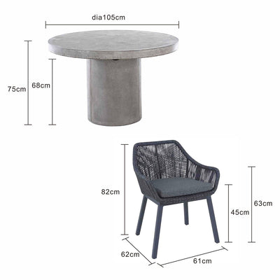 Zen Round Table String Wicker Chair Outdoor Dining Setting