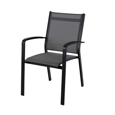 One of our black Cosmo aluminium patio chairs, perfect for alfresco furniture setups, displayed on a plain white background, viewed from a front angle.