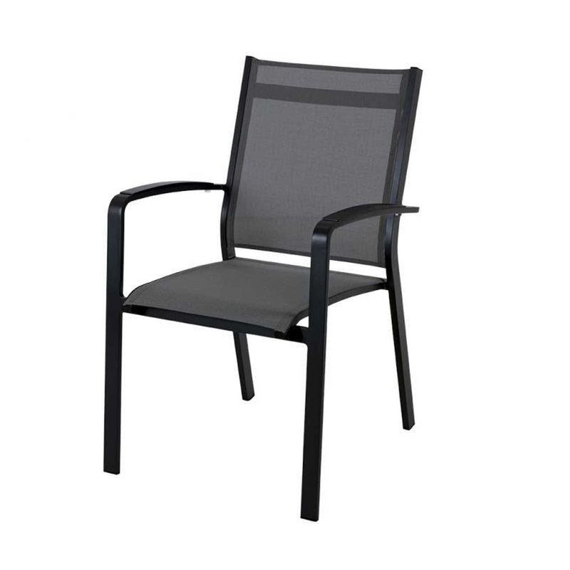One of our black Cosmo aluminium patio chairs, perfect for alfresco furniture setups, displayed on a plain white background, viewed from a front angle.