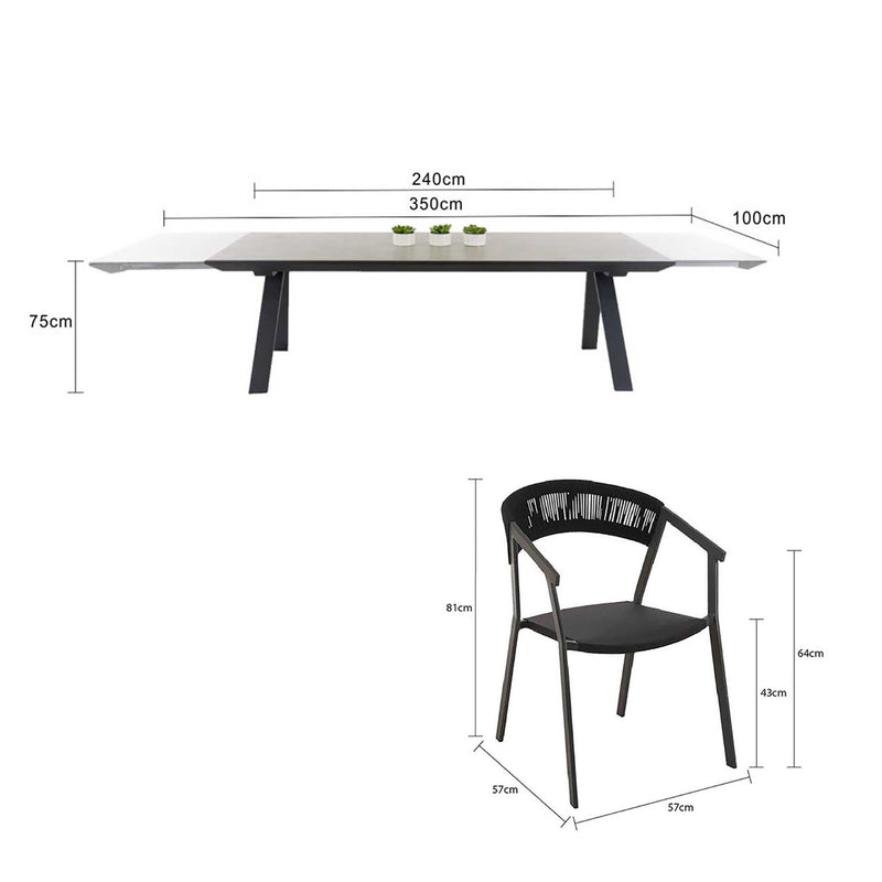 Neverland II Extension Table Auto Rope Chair Outdoor Dining Setting