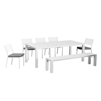 Vernon 220 cm Table Vernon 200 cm Bench and Coda Chair Outdoor Dining Setting