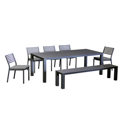Vernon 220 cm Table Vernon 200 cm Bench and Coda Chair Outdoor Dining Setting