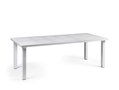 White 160/220 cm Nardi Levante Outdoor Resin Extension Dining Table, ideal for alfresco furniture setups, displayed on a plain white background, viewed from the front.