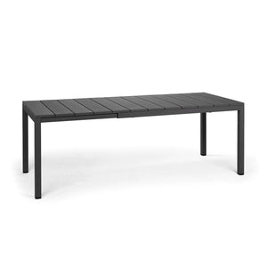 Black 140/210 cm sleek aluminium Nardi 'Rio' extendable outdoor dining table, great for alfresco furniture setups, displayed on a plain white background, viewed from a front angle.