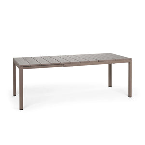 Brown 140/210 cm sleek aluminium Nardi 'Rio' extendable outdoor dining table, great for alfresco furniture setups, displayed on a plain white background, viewed from a front angle.