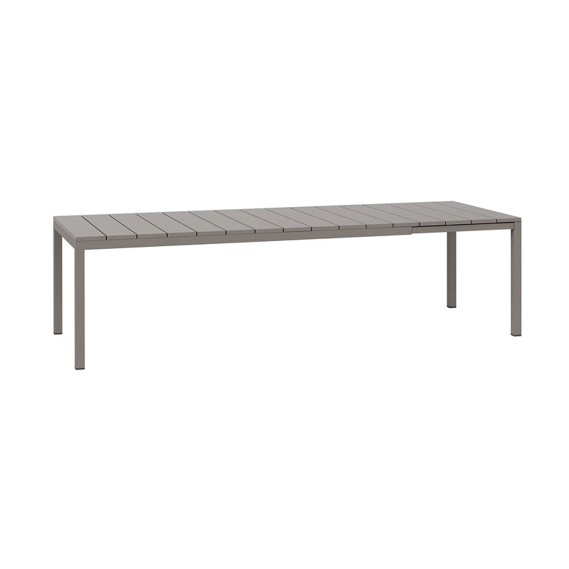 Light brown 210/280 cm Nardi Rio Resin Extension Dining Table, ideal for alfresco furniture setups, displayed on a plain white background, viewed from a front angle.
