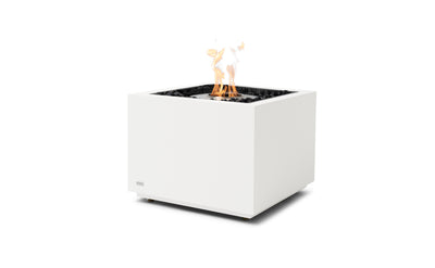 White cubic EcoSmart Sidecar 24 outdoor firepit displayed on a plain white background, viewed from a front angle.