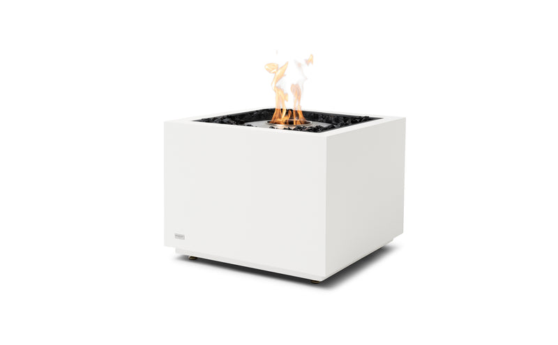 White cubic EcoSmart Sidecar 24 outdoor firepit displayed on a plain white background, viewed from a front angle.