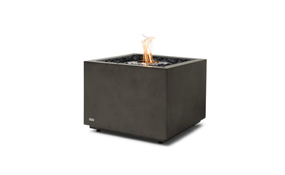 Grey cubic EcoSmart Sidecar 24 outdoor firepit displayed on a plain white background, viewed from a front angle.