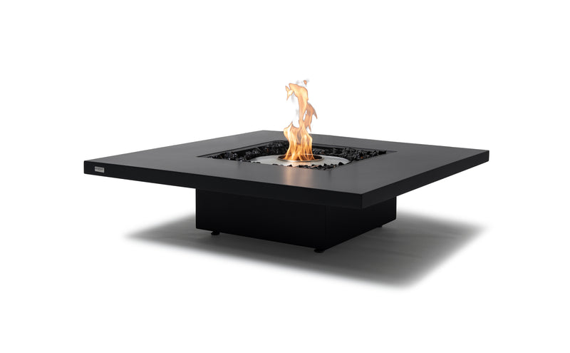 Black square EcoSmart Vertigo 40 outdoor firepit displayed on a plain white background, viewed from a front angle.