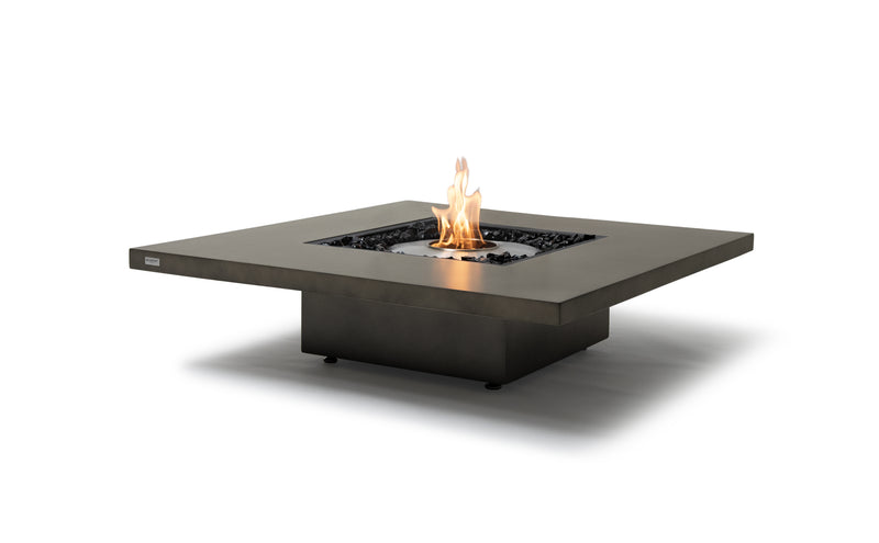 Grey square EcoSmart Vertigo 40 outdoor firepit displayed on a plain white background, viewed from a front angle.