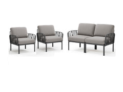 Black & grey Nardi Komodo 4-seater outdoor lounge displayed on a plain white background, viewed from a front angle.