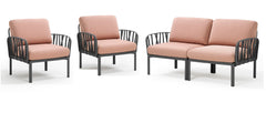 Pink & black Nardi Komodo 4-seater outdoor lounge displayed on a plain white background, viewed from a front angle.