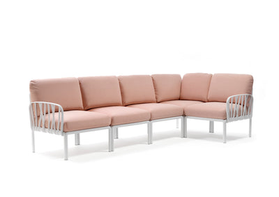 Pink & white Nardi Komodo 5-seater resin modular lounge, ideal for outdoor furniture setups displayed on a plain white background, viewed from a front angle.