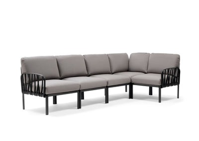 Grey & black Nardi Komodo 5-seater resin modular lounge, ideal for outdoor furniture setups displayed on a plain white background, viewed from a front angle.