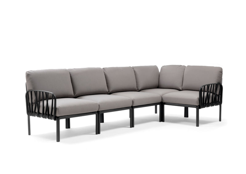 Grey & black Nardi Komodo 5-seater resin modular lounge, ideal for outdoor furniture setups displayed on a plain white background, viewed from a front angle.