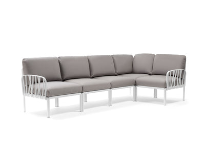Grey & white Nardi Komodo 5-seater resin modular lounge, ideal for outdoor furniture setups displayed on a plain white background, viewed from a front angle.