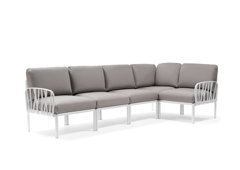 Grey & white Nardi Komodo 5-seater resin modular lounge, ideal for outdoor furniture setups displayed on a plain white background, viewed from a front angle.