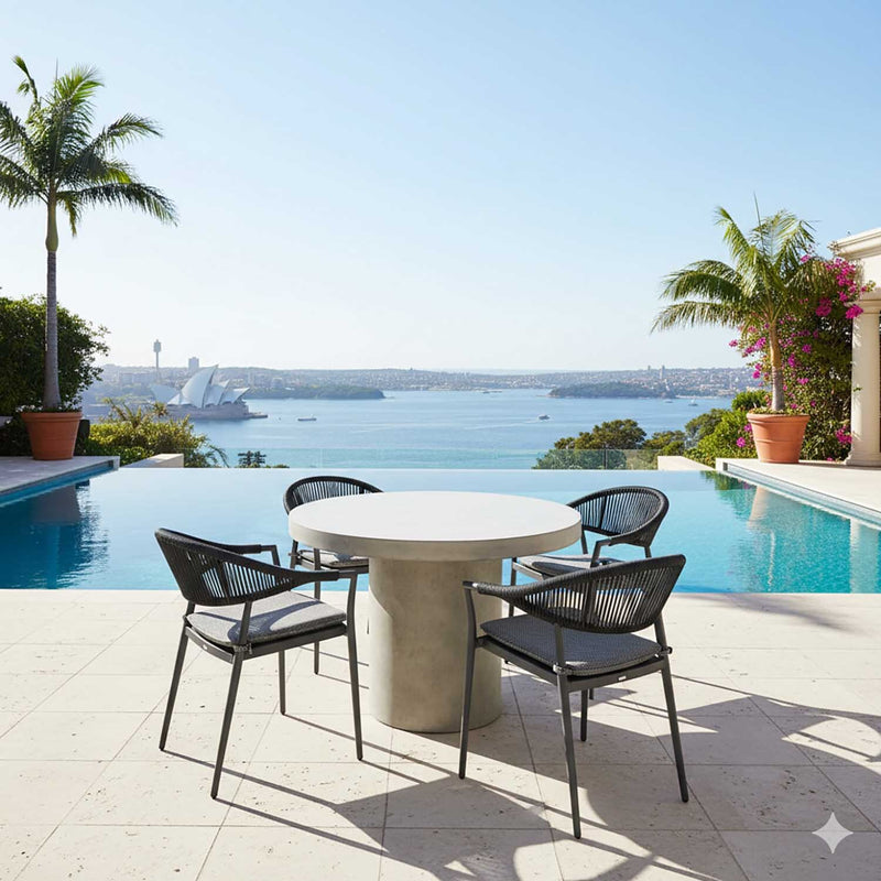 Zen Round Table Windsor Rope Chair Outdoor Dining Setting