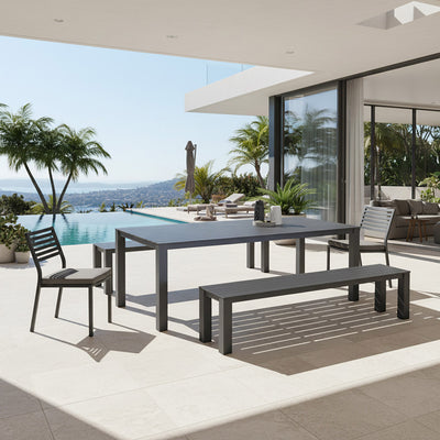 Vernon 220 cm Table Vernon 200 cm Bench and Coda Chair Outdoor Dining Setting