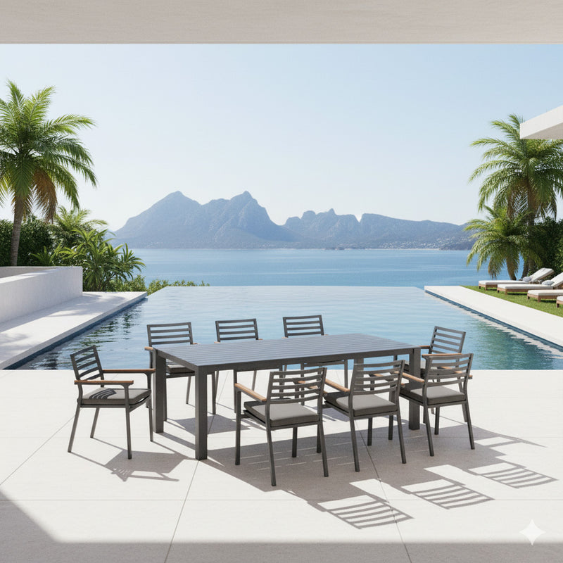 Vernon 220 cm Table Lotus Chair Outdoor Dining Setting