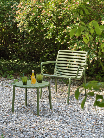 Designer Raffaello Galiotto's Doga Range of Outdoor Furniture, featuring vibrant Outdoor Chairs with and without armrests.