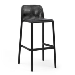 Modern Nardi Lido Outdoor Bar Stool with round hole design, made from durable, weather-resistant resin.