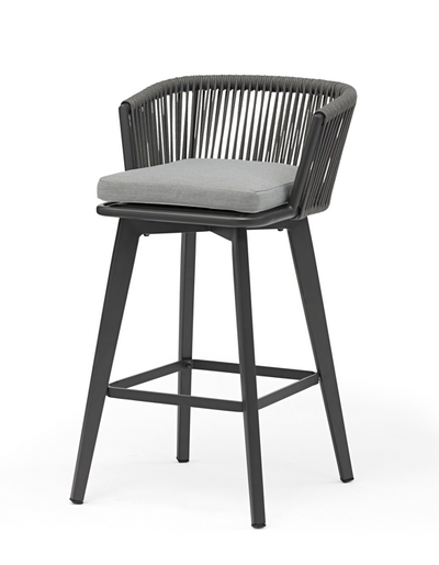 Grey rope 'Truro' bar stool, displayed on a plain white background, viewed from a front angle.