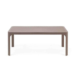 Champagne-toned Net coffee table, a piece of outdoor furniture, made of concrete, measuring 100x60 cm.