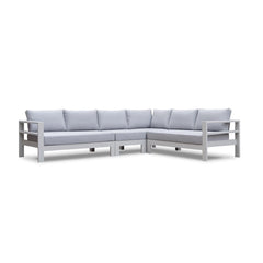 Albury outdoor furniture collection featuring outdoor chairs, a sectional couch with a chaise, and aluminium outdoor furniture with premium Spanish Agora fabric.