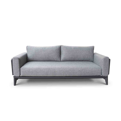 Aluminium outdoor furniture from Alora range, featuring a 3-seater outdoor lounge with charcoal frame and cushions, perfect for outdoor living setup.