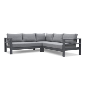 Outdoor furniture: An aluminium 5-seater Modular Lounge with charcoal frame and charcoal fabric set against a white background.