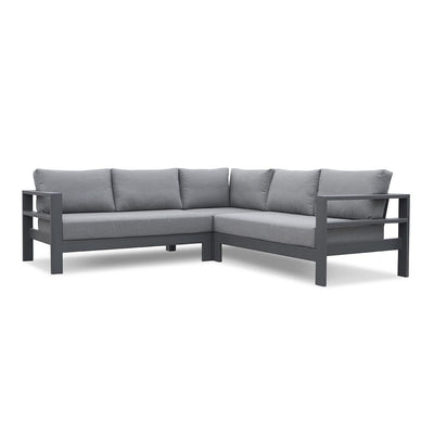 Outdoor furniture: An aluminium 5-seater Modular Lounge with charcoal frame and charcoal fabric set against a white background.