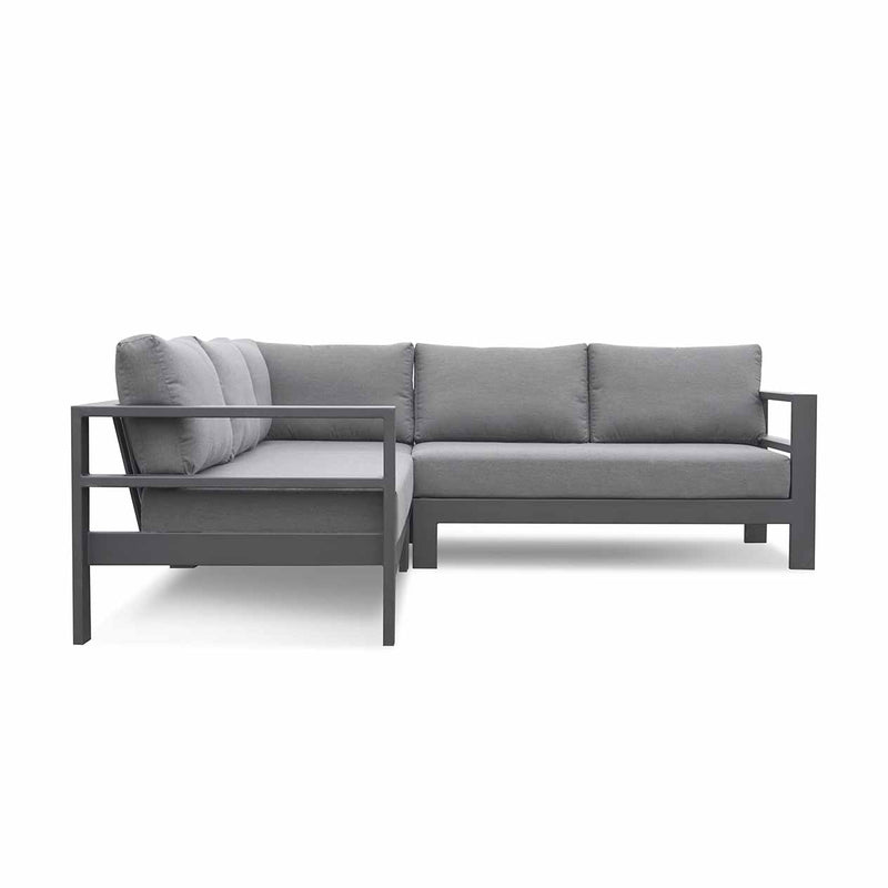 Outdoor furniture: An aluminium 5-seater Modular Lounge with charcoal frame and charcoal fabric set against a white background.