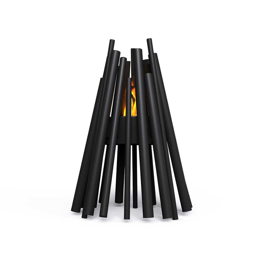 Black EcoSmart Stix 8 outdoor firepit displayed on a plain white background, viewed from the front.